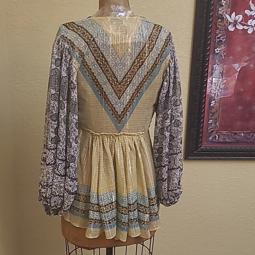 Womens Free People Aliyah Printed Metallic Sheer Boho Tunic Top Size XS - Picture 7 of 10
